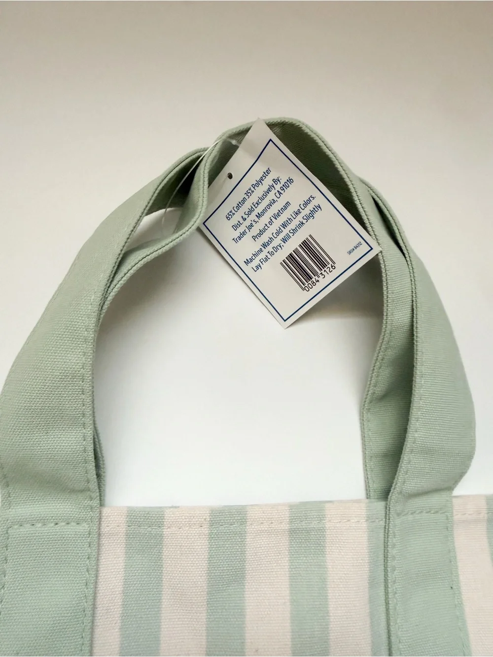 Trader Joe's Mint Green Striped Canvas Tote